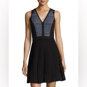 Rebecca Taylor Blue/Black Fit and Flare Tweed/Lace Dress